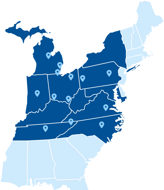 service map of the eastern portion of the United States