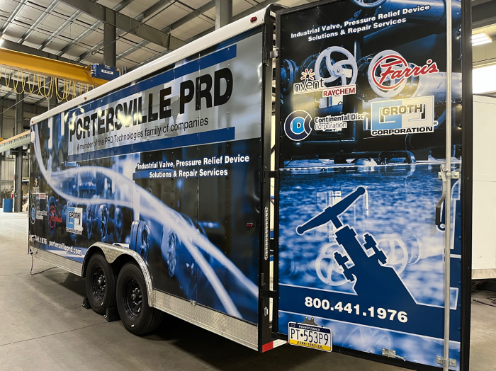 Portersville trucks parked in a warehouse